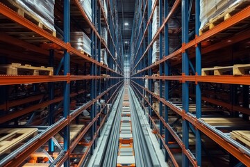 Fototapeta premium Warehouse with automated storage systems.