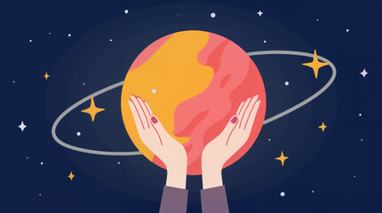 Hands presenting a planet in space illustration, gratitude concept