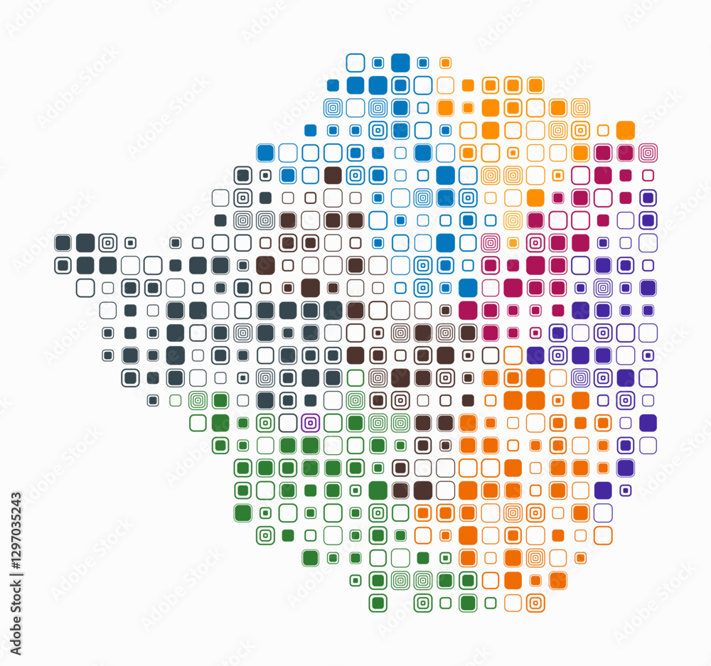 Poster zimbabwe, shape of the country build of colored cells. digital style map of the zimbabwe on white ba