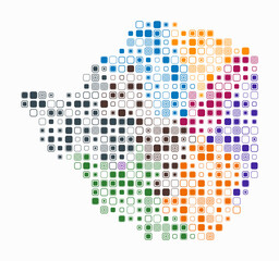 Zimbabwe, shape of the country built of colored cells. Digital style map of Zimbabwe on white background. Large size rounded square blocks. Awesome vector illustration.