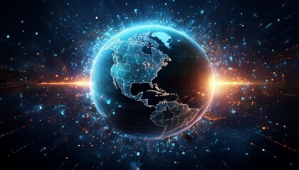 Obraz premium 거대한 행성이 픽셀처럼 해체되며 입자로 퍼지는 장면