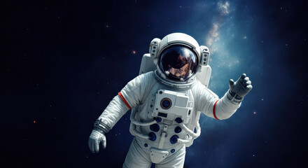 Astronaut floating in space with a stunning view of the galaxy