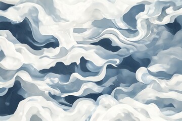 Obraz premium Close-up of flowing blue and white wave-like textures, resembling ocean patterns or liquid marble art, perfect as a wallpaper