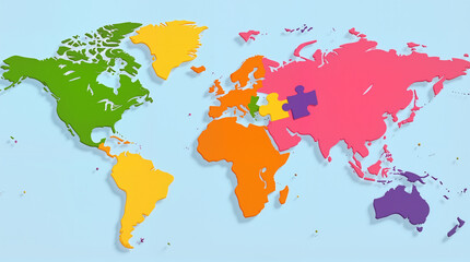 Obraz premium Colorful world map jigsaw puzzle with peace piece, promoting harmony