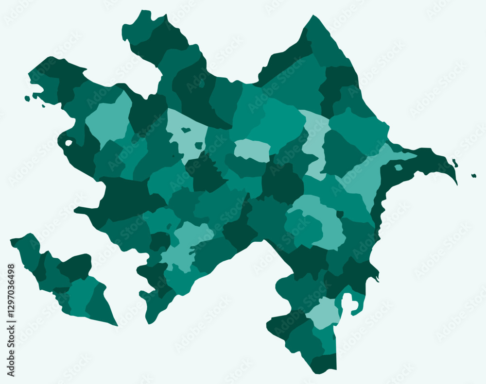 Poster map of azerbaijan with regions. just a simple country border map with region division. teal color pa