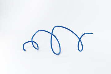 One blue electrical wire isolated on white