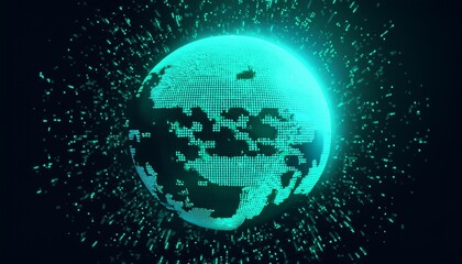 Obraz premium 거대한 행성이 픽셀처럼 해체되며 입자로 퍼지는 장면