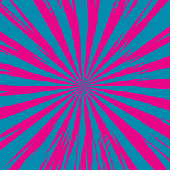 Pop art radial colorful comics book magazine cover. Striped orange digital background. Cartoon funny retro pattern strip mock up. Vector halftone illustration. Sunburst, starburst shape.