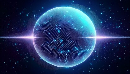 Obraz premium 거대한 행성이 픽셀처럼 해체되며 입자로 퍼지는 장면