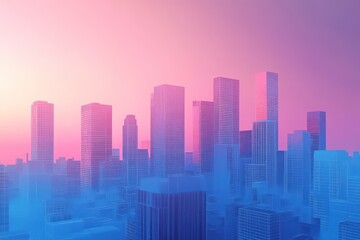 Fototapeta premium A futuristic city skyline depicted with pastel pink and blue