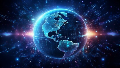 Obraz premium 거대한 행성이 픽셀처럼 해체되며 입자로 퍼지는 장면