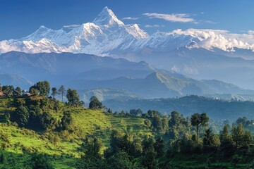 A scenic view of a mountain range in the distance, great for outdoor and nature-themed projects