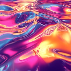 Abstract Liquid Surface with Reflective Colors: A Dance of Pink, Gold, and Blue Iridescence 