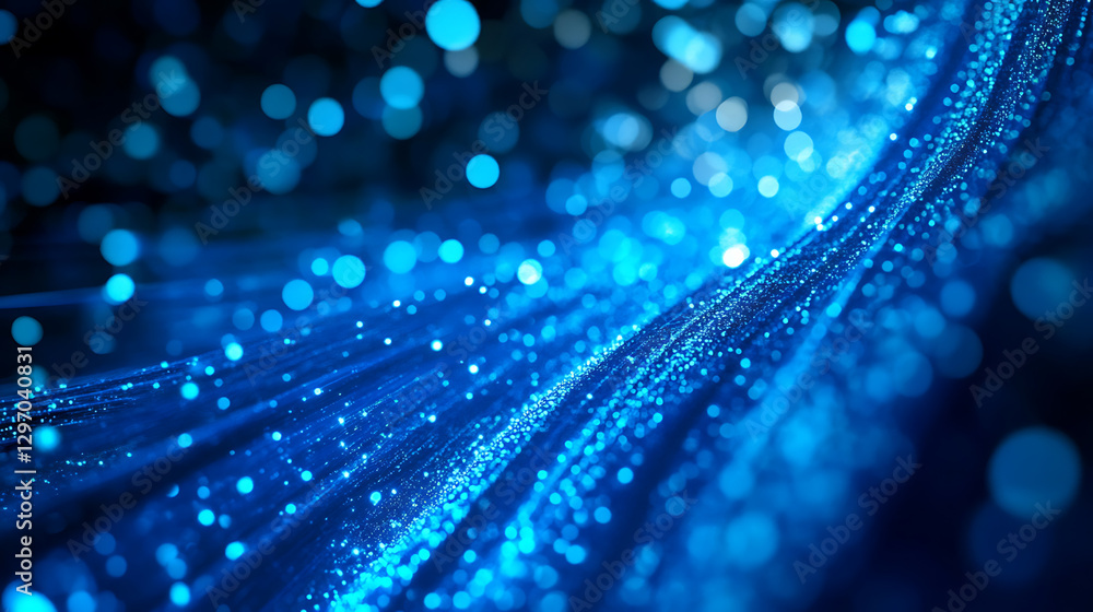 Poster abstract blue bokeh background sparkling light trails and glowing particles