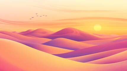 Colorful Desert Sunset Landscape Art