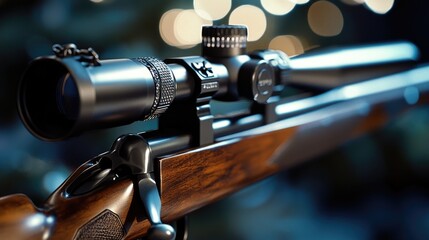 Obraz premium A detailed view of a firearm with a telescopic sight, suitable for hunting or tactical use