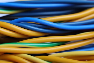 Many colorful electrical wires as background, closeup