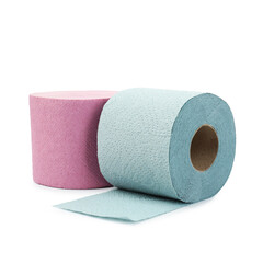 Colorful toilet paper rolls isolated on white