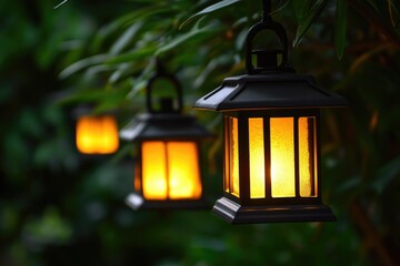 A pair of string lights hung from a tree branch