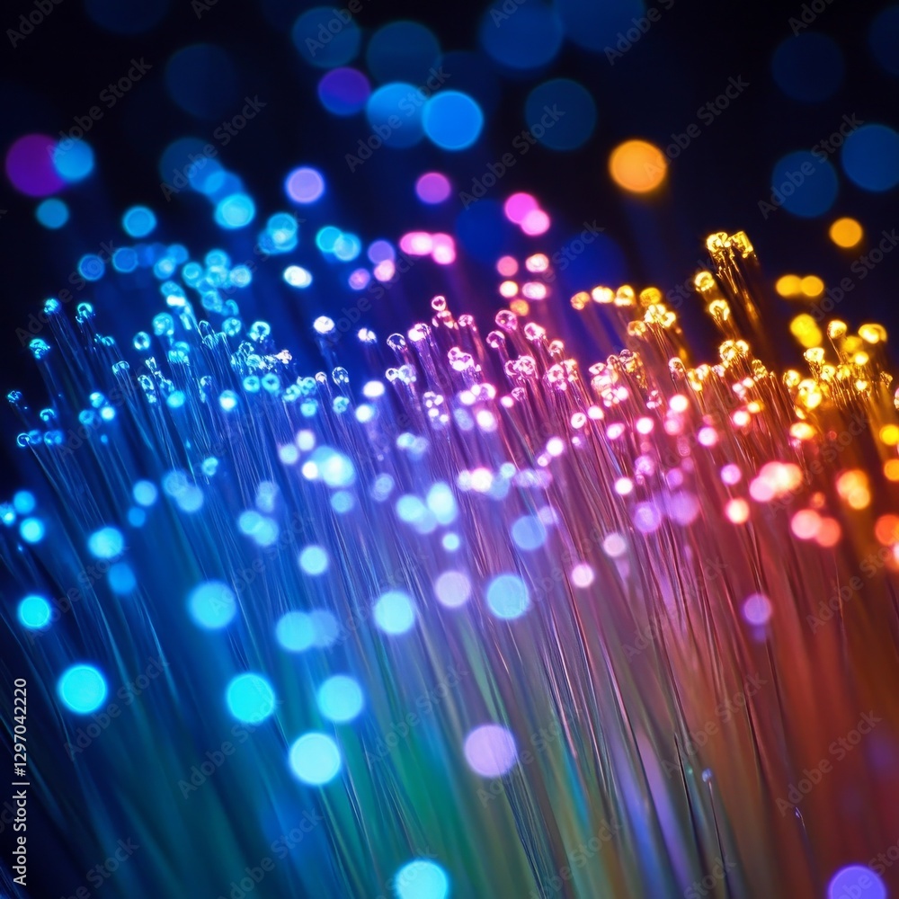 Poster fiber optic fantasy: a vibrant display of light and color, capturing the essence of technology and a
