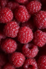 Close-Up of Fresh Ripe Red Raspberries with Detailed Texture and Vibrant Color