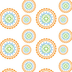 Bright Floral Pattern with Repeating Geometric Design