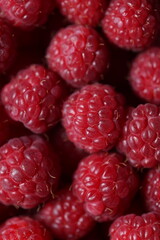 Close-Up of Fresh Ripe Red Raspberries with Detailed Texture and Vibrant Color