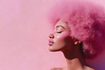 Obraz premium African American Woman with Pink Hair Against Pastel Background