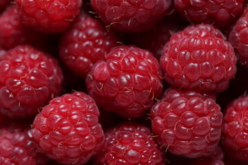 Close-Up of Fresh Ripe Red Raspberries with Detailed Texture and Vibrant Color