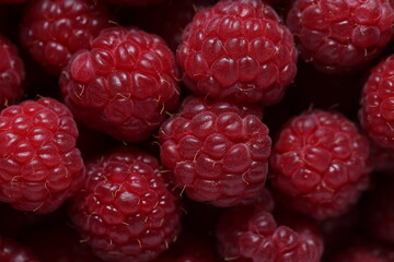 Close-Up of Fresh Ripe Red Raspberries with Detailed Texture and Vibrant Color