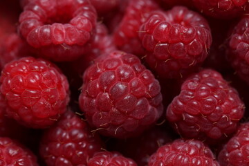 Close-Up of Fresh Ripe Red Raspberries with Detailed Texture and Vibrant Color