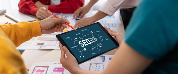 SEO search engine optimization for brisk e-commerce and online retail business showing on computer...