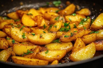 Fried potatoes in a pan