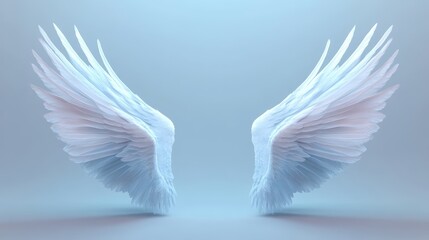 Elegant white angel wings spread wide, creating a serene and ethereal atmosphere.