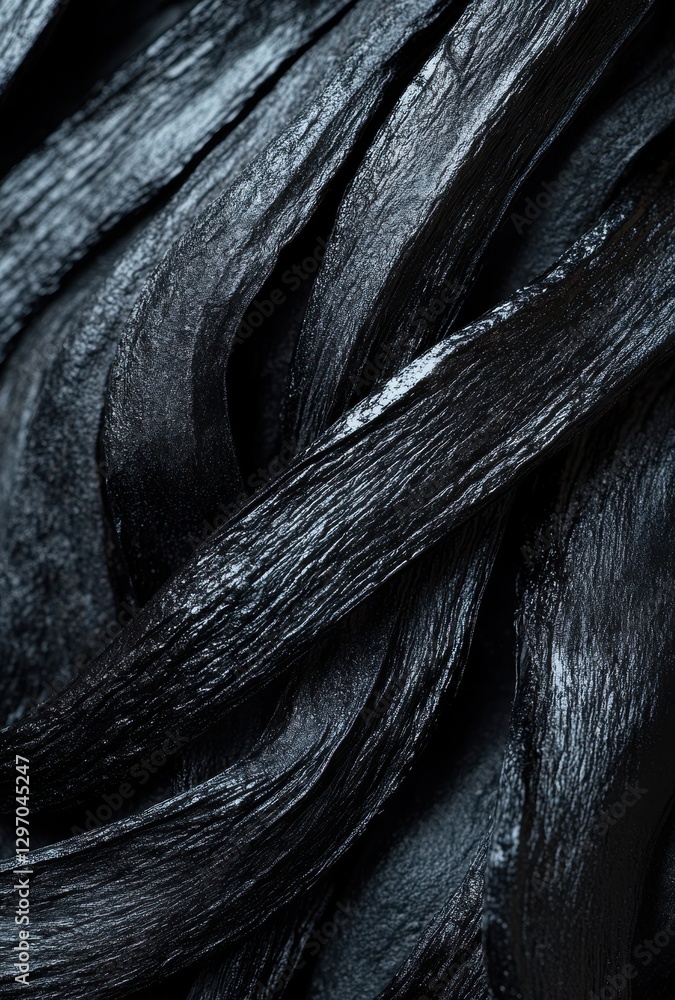Poster abstract close-up of black textured fibers, showcasing intricate patterns and rich detail that evoke