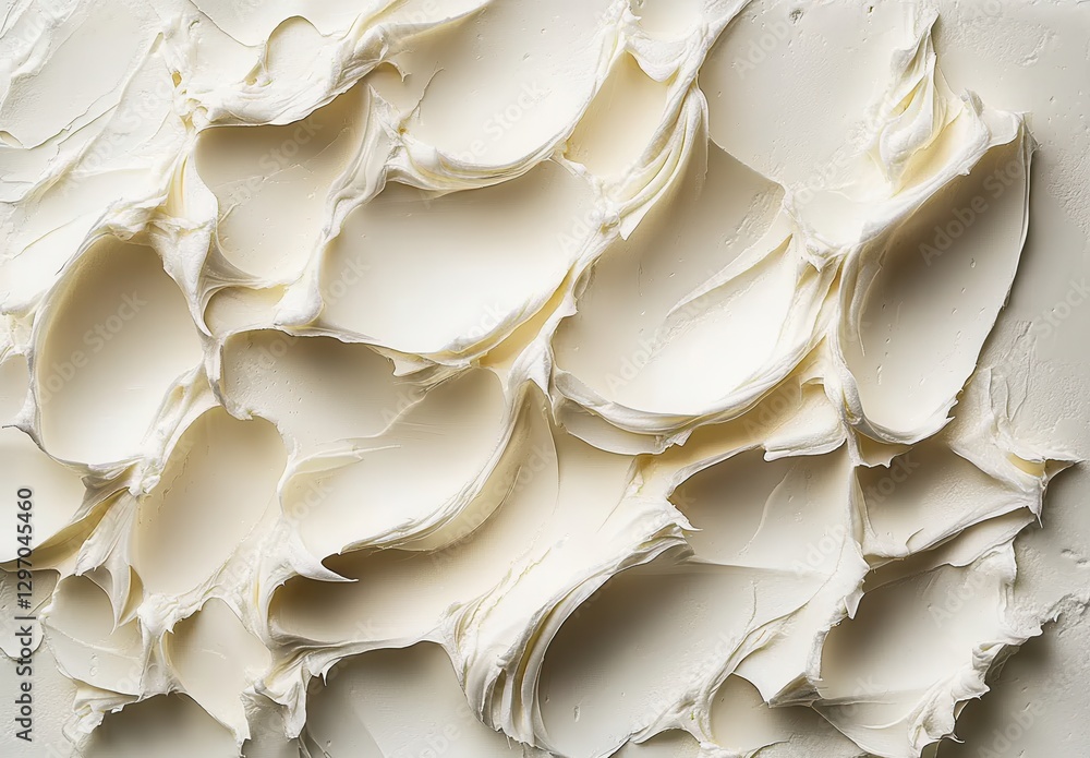 Poster Abstract textured background of white cream or plaster with dynamic swirls and peaks creating a visually appealing pattern, ideal for design projects