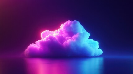A rendered cumulus cloud with vibrant glowing purple and blue light