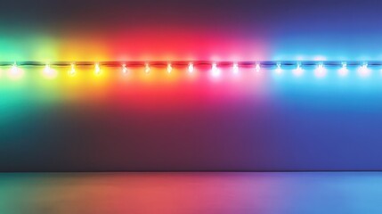 Colorful string lights illuminate a vibrant gradient backdrop, creating a festive and inviting atmosphere.