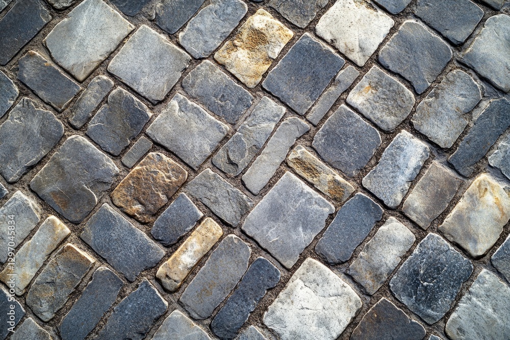 Poster close up of a cobblestone floor with intricate details and texture