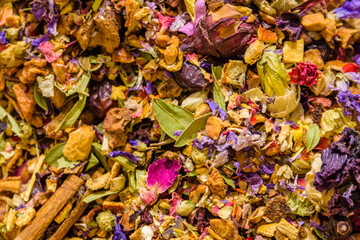 Dried leaves of herbal tea at the turkish bazaar