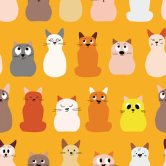 Seamless pattern with cute kitten print. Different scandy cats on color background. Scandinavian style illustration for kids. Vector illustration for fabric, textile, wallpaper, home clothing, pajama.