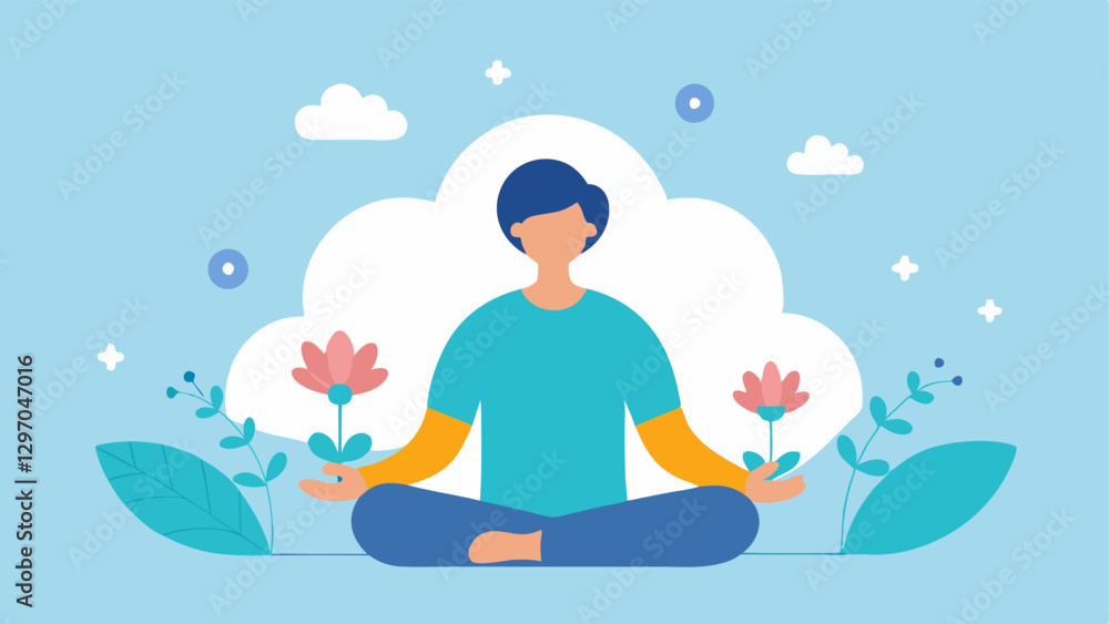 Poster visualization techniques a person sitting crosslegged in meditation surrounded by calming imagery li