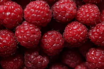 Close-up Macro Shot of Fresh Red Raspberries with Detailed Texture