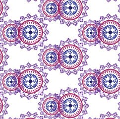 Bright Floral Pattern with Repeating Geometric Design