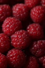 Close-up Macro Shot of Fresh Red Raspberries with Detailed Texture