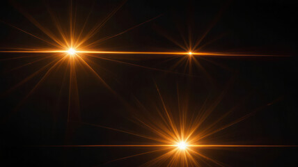 Lens flare and light overlay on black background. orange color. Lens Flare, Sun Flare on black background. Optical Flare effect illustration. lens effects for overlay designs or screen blending mode