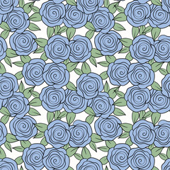 Spring colorful vector illustration with roses. Cartoon style. Design for fabric, textile, paper. Holiday print for Easter, Birthday, 8 march. Flowers with leaves.