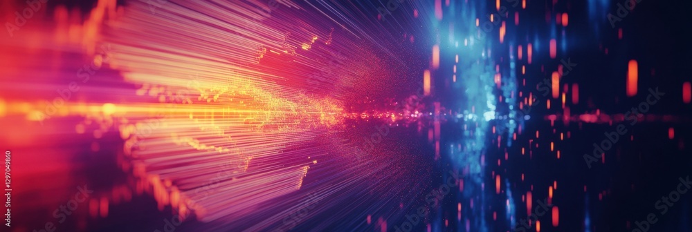 Fototapete Colorful light streaks create a dynamic abstract pattern in a digital space. Generative AI