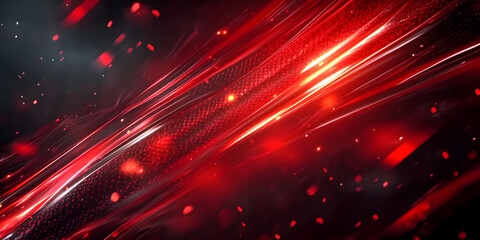 Bright red streaks contrast sharply against a dark carbon fiber technology led light background, creating a fluid and energetic visual effect that evokes motion and excitement.