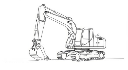 Excavator Line Drawing Illustration - Detailed line art illustration of an excavator, perfect for construction, engineering, and machinery related projects